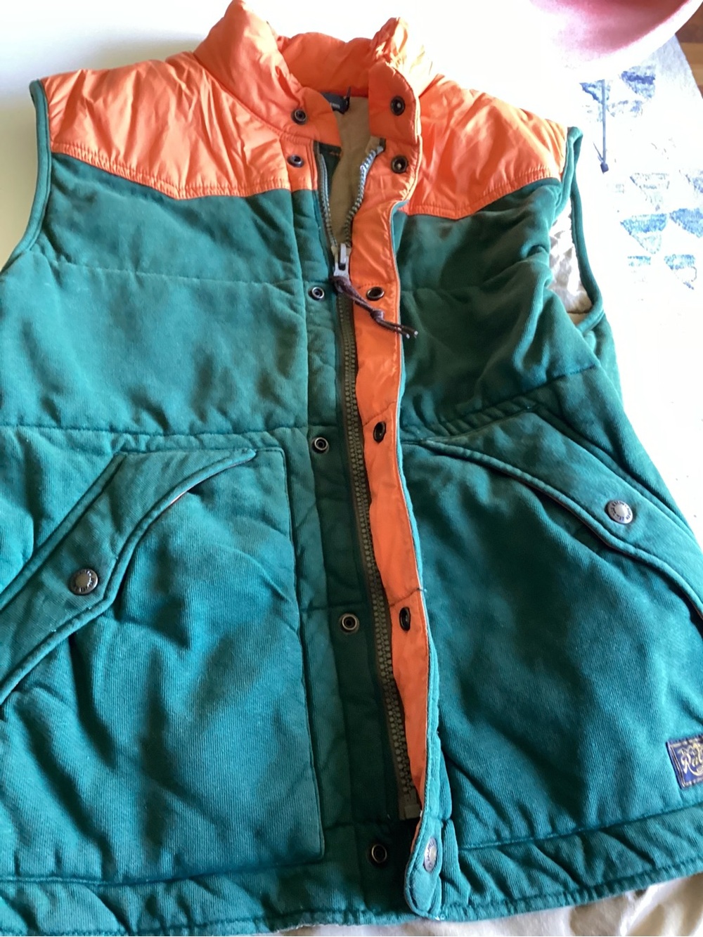 Vintage Polo Ralph Lauren Green Quilted Vest with Orange Yoke - Picture 12 of 14